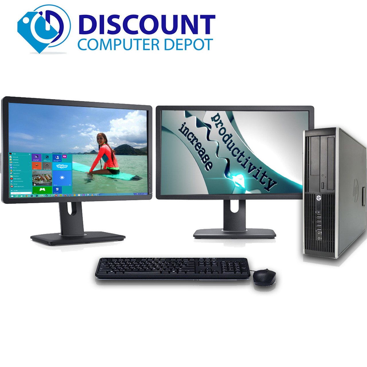 HP 6005 Pro Desktop Computer PC AMD 2.8GHz 4GB 500GB Dual 17"LCD’s