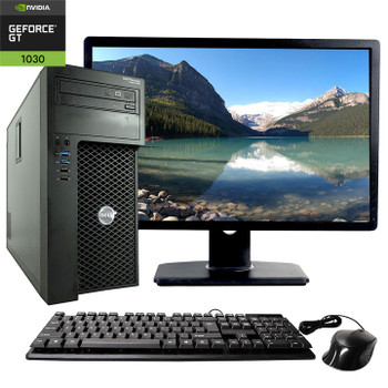 Front View, Dell Precision 3620 Gaming PC Desktop Xeon 32GB RAM 1TB HDD 240GB SSD 24" Monitor NVIDIA GT 1030 Graphics Windows Wi-Fi 10 Professional