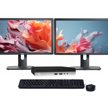 Windows 11 Desktop Computer HP 400 G4 Micro | Quad Core i3-8100T CPU | 16GB RAM | 256GB SSD | Dual 22" LCD's