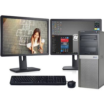 Cheap, used and refurbished Dell Optiplex 9020 Computer Tower i3 3.2GHz 8GB 500GB Win 10 Pro Dual 22" LCD'S