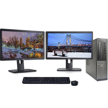 Cheap, used and refurbished Dell Optiplex 390 Desktop Computer Intel I3 3.3GHz 8GB 128GB SSD Windows 10 Pro with Dual 2x22" Dell LCD Monitors and WIFI