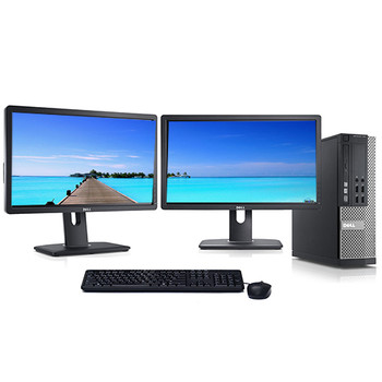 Front View Lot of 10 Dell OptiPlex 3020 desktop I5 3.2GHz 8GB 500GB Win10-64 Pro Dual 2x22 (no video card-use integrated graphics) Dell LCD Monitors key mice and wifi