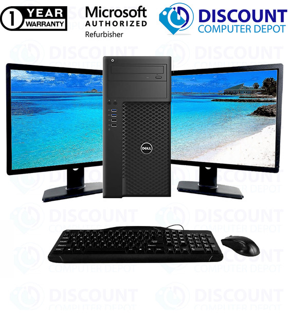 Cheap, used and refurbished Dell T1700 Xeon 4th gen Workstation Windows 10 Pro 16GB RAM New 512GB SSD New GT 1030 Video Card with Dual 22" LCD Monitors