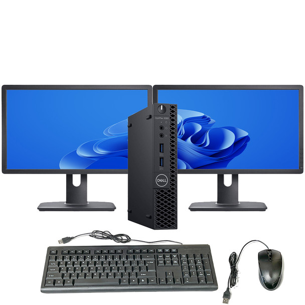 Dell OptiPlex 3060 Mini Pc Intel i5 8th Gen. 8GB RAM 1TB HDD Dual 20in Monitors Windows 10 Home