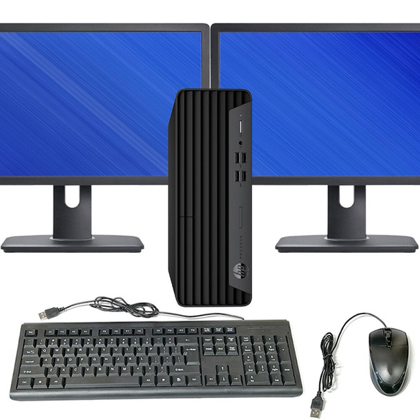 HP EliteDesk 800 G6 SFF Intel i5 10th Gen 16GB RAM 512GB SSD Dual 24in Monitors Windows 11 Pro Wi-Fi, DVD/RW