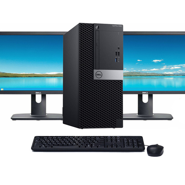 Windows 11 Pro Desktop Computer Dell 3060 Tower | Quad Core i3-8100 CPU | 32GB RAM | 512GB SSD | Dual 22" LCD's