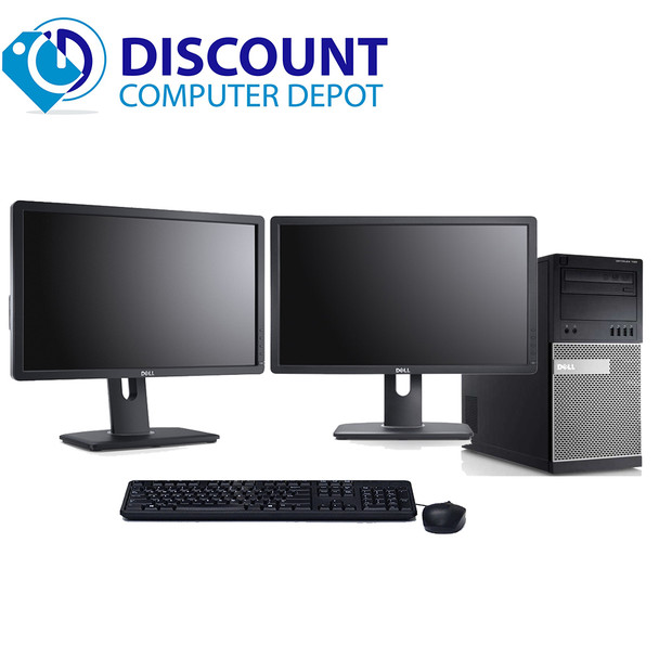 Cheap, used and refurbished Dell Optiplex 7010 Desktop Computer Tower PC i5 3.2GHz 8GB 500GB Windows 10 Pro With Dual 2x22" LCD Monitors and WIFI