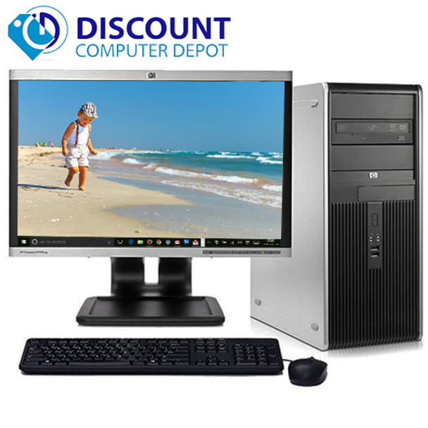 Cheap, used and refurbished HP DC Desktop Computer PC Tower Intel Dual Core 8GB 500GB DVD-RW WiFi 19" LCD