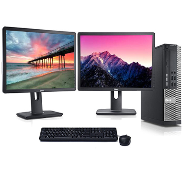 Cheap, used and refurbished Dell Optiplex 3020 SFF Desktop w/Dual 2x19" i3 3.4GHz 4GB 500GB Win 10 Home WiFi