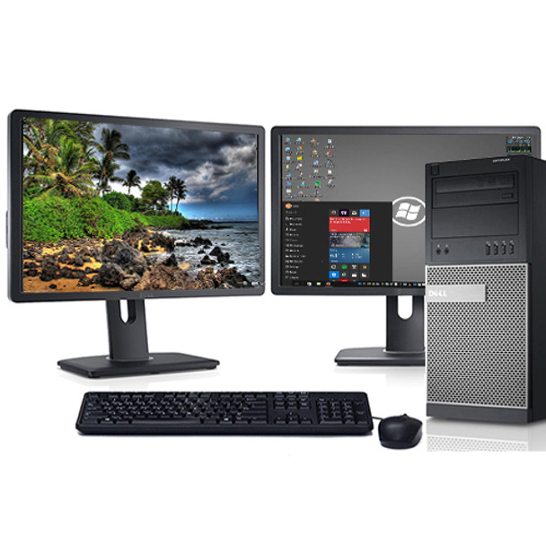 Cheap, used and refurbished Dell Optiplex 990 Computer Tower i5 3.3GHz 8GB 1TB Win10 Pro WiFi w/Dual 22"LCDs