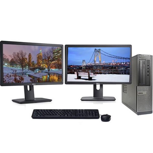 Front View Dell Optiplex Windows 10 Pro PC Desktop Core i7 3.4GHz 8GB 320GB HDD w/Dual 22" LCD's and WIFI