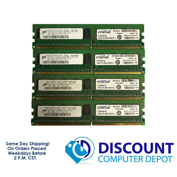 Cheap, used and refurbished Micron 4GB 1GBx4 PC2-5300E MT9HF12872AY-667E1 NON-REG ECC Memory RAM 667 CL5