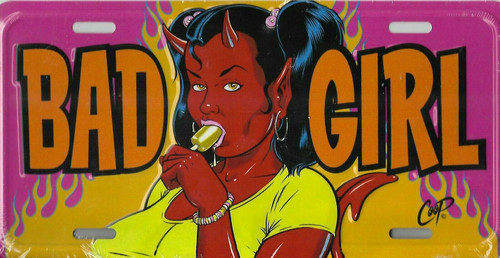 *FACTORY SEALED* "BAD GIRL" DEVIL GIRL LICENSE PLATE COVER TOPPER (12" x 6")