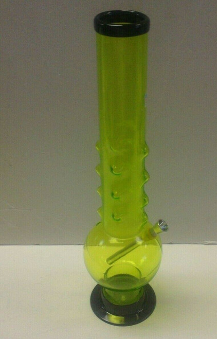 15" ACRYLIC BUBBLE HAND GRIP WATER PIPE WITH PULL CARB - YELLOW