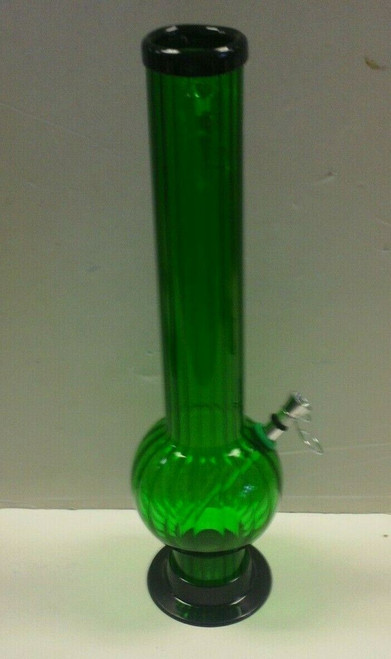 15" Ribbed Acrylic Bubble Bottom Water Pipe w/ Pull Bowl - DARK GREEN (2" Width)
