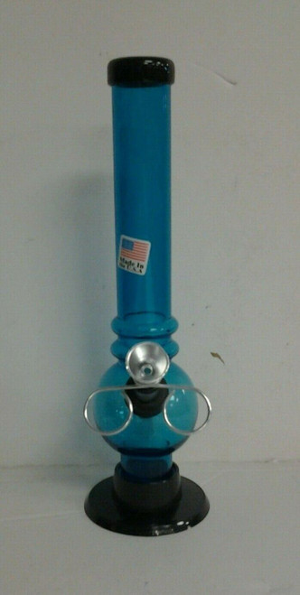 8" ACRYLIC BUBBLE 2 RING PLASTIC HOOKAH WATERPIPE PULL CARB AQUA BLUE US MADE