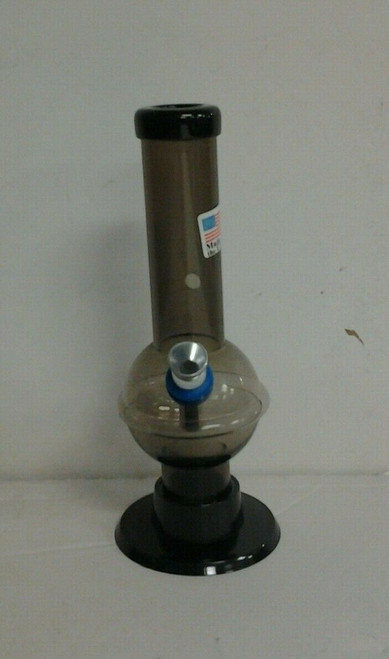 6" ACRYLIC STRAIGHT/BUBBLE BOTTOM WATERPIPE WITH THUMB CARB - SMOKEY BLACK