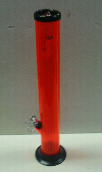 15" Ribbed Acrylic Straight Tube Water Pipe w/ Pull Bowl - ORANGE (2" Width)