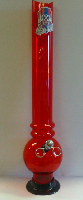 18" ACRYLIC DOUBLE RINGED BUBBLE BOTTOM WATER PIPE WITH PULL BOWL - RED (2" Width)