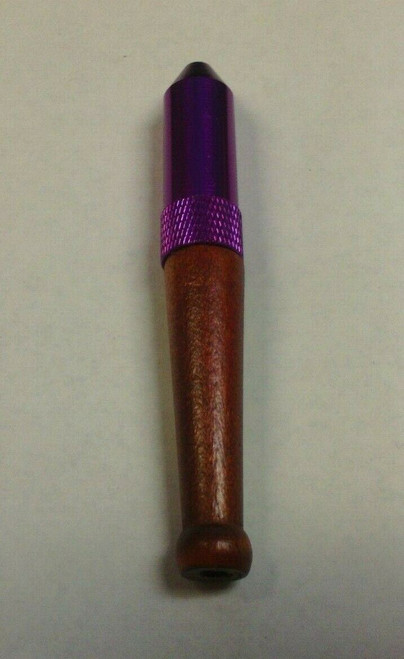 4" Anodized Metal Zeppelin Wood Mouthpiece Sneak-A-Toke Hand Pipe w/ Built-In Screen - Lavender