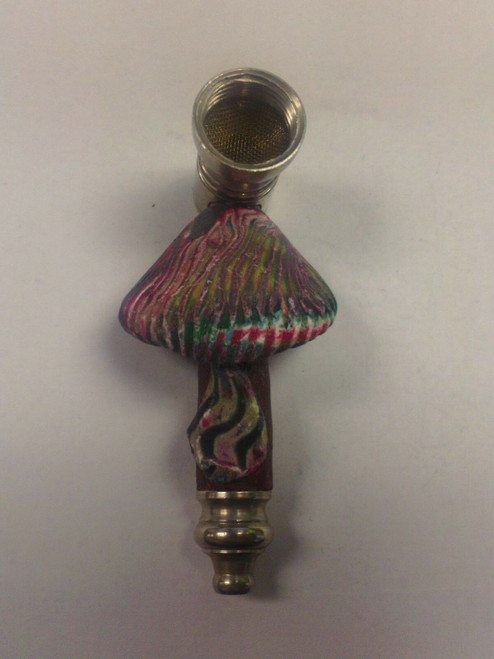 3.5" Multi-Colored Mushroom Fimo Clay and Metal Hand Pipe