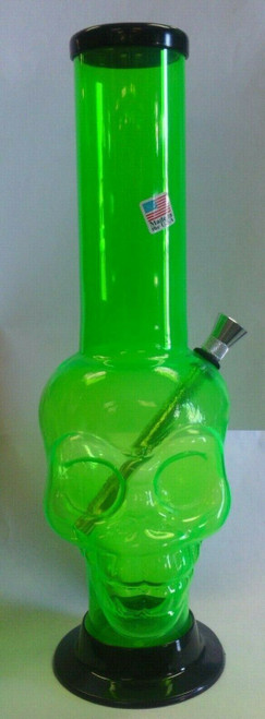 12" ACRYLIC SKULL-SHAPED BUBBLE WATER PIPE WITH THUMB CARB - LIGHT GREEN (2" Width)