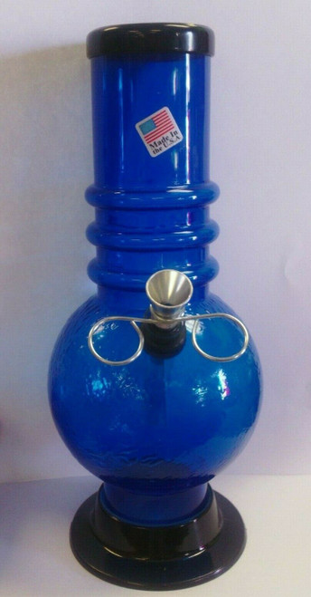 9" ACRYLIC TRI-RINGED STRAIGHT TUBE W/ TEXTURED BUBBLE WATER PIPE PULL BOWL - BLUE (2" Width)