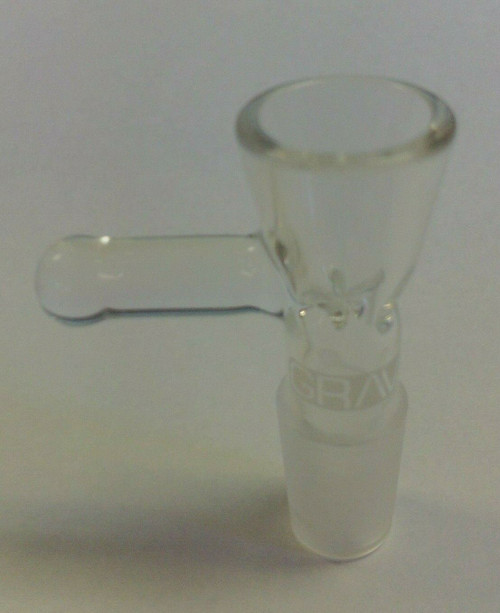 CLEAR 14mm MALE BOROSILICATE GLASS FUNNEL TRIPLE-PINCH BOWL WITH HANDLE