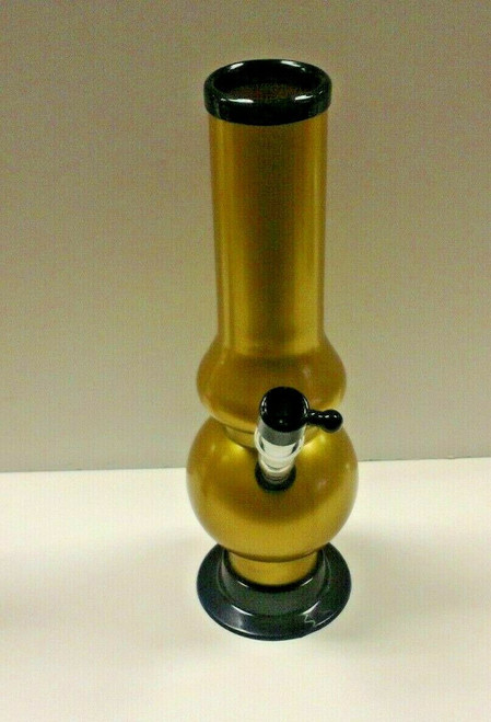 12" Acrylic Bubble Bottom Water Pipe w/ Glass-on-Glass Bowl - GOLD (2" Width)