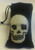 6" Black Padded Drawstring Bag with Beaded Design - Smiling Skull