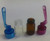 1 GRAM CLEAR GLASS & 1 GRAM AMBER GLASS BULLET JARS W/ LIDDED COLORED PLASTIC SPOON