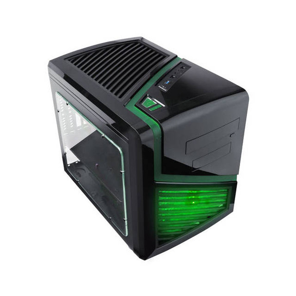 Apevia X-QBER-GN No Power Supply MicroATX Cube Case (Black/Green)