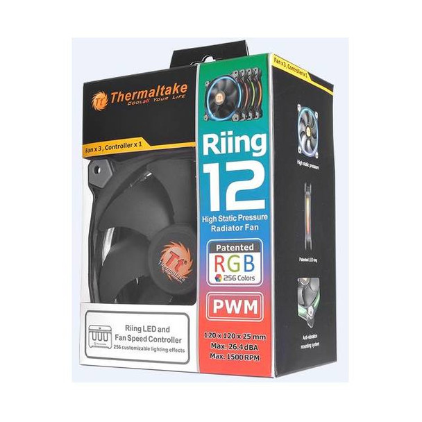 Thermaltake Riing 12 RGB Series 120mm LED RGB 256 Colors Case Fan (Triple Pack)