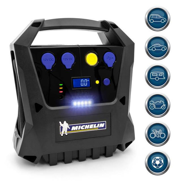 Michelin Cordless Rechargeable Digital Gauge Display Tire Inflator w/ Dual 12V Outlet & Dual USB Charging Ports