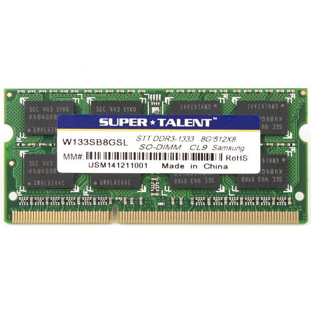 Super Talent DDR3L-1333 SODIMM 8GB/512Mx8 CL9 Samsung Chip Notebook Memory