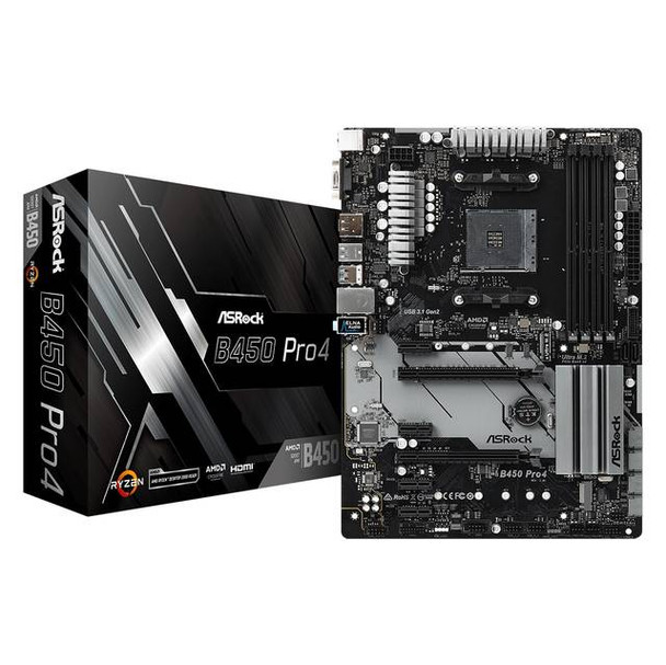 ASRock B450 PRO4 Socket AM4/ AMD Promontory B450/ DDR4/ Quad CrossFireX/ SATA3&USB3.1/ M.2/ A&GbE/ ATX Motherboard