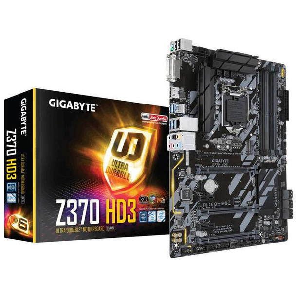 GIGABYTE Z370 HD3 LGA1151/ Intel Z370/ DDR4/ Quad CrossFireX/ SATA3&USB3.1/ M.2/ A&GbE/ ATX Motherboard