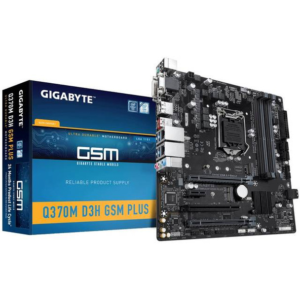 GIGABYTE Q370M D3H GSM PLUS LGA1151/ Intel Q370/ DDR4/ Quad-GPU CrossFireX/ SATA3&USB3.1/ M.2/ WIFI/ A&2GbE/ MicroATX Motherboard