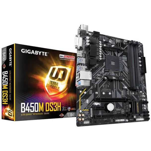 GIGABYTE B450M DS3H Socket AM4/ AMD B450/ DDR4/ Quad-GPU CrossFireX/ SATA3&USB3.1/ M.2/ A&GbE/ MicroATX Motherboard