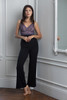 HOME APPAREL FULL LENGTH LACE WAIST PANT BLACK W/ DEEP VIOLET