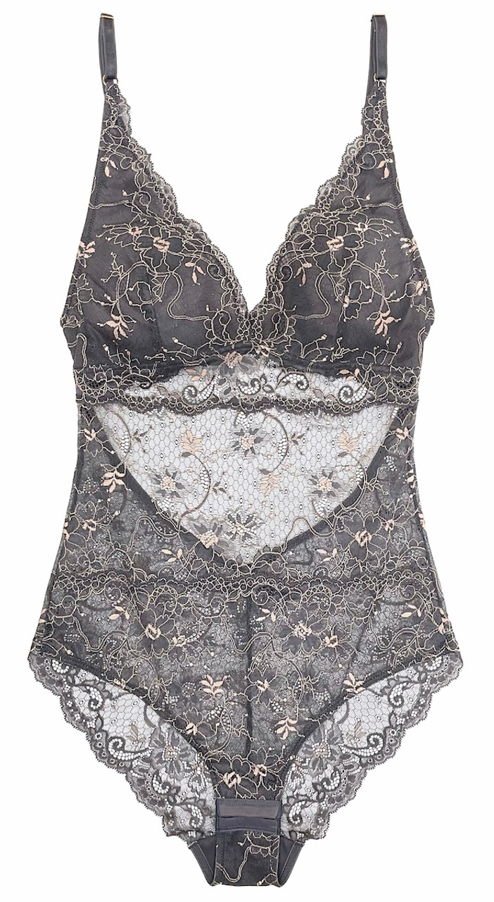 ALL LACE AMOUR BODYSUIT CHARCOAL/BLUSH