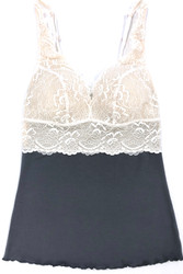 HOME APPAREL BUILT UP CAMI SLATE W/ IVORY LACE