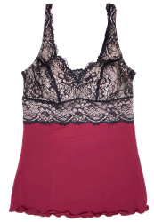 HOME APPAREL BUILT UP CAMI MAROON W/ BLACK LACE