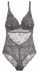 ALL LACE AMOUR BODYSUIT CHARCOAL/BLUSH
