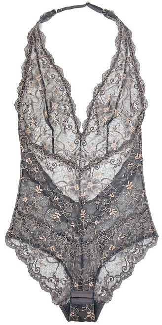 ALL LACE AMOUR DEEP PLUNGE HALTER BODYSUIT BLACK - Samantha Chang