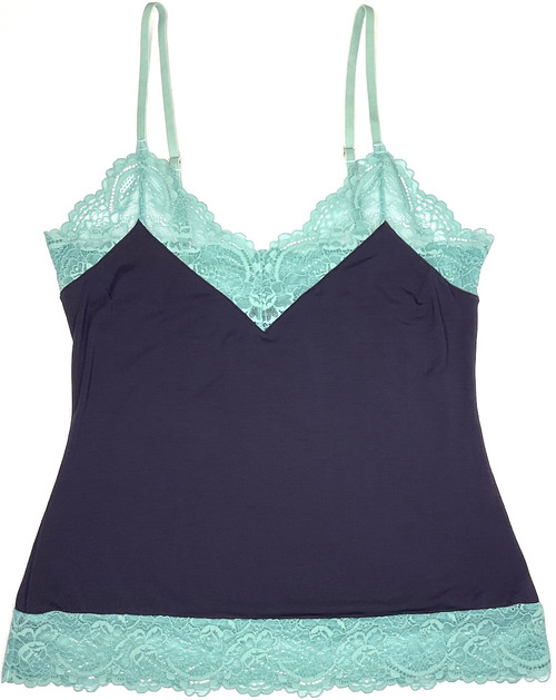 HOME APPAREL CAMISOLE DEEP BLUE W/ DARK TURQUOISE LACE