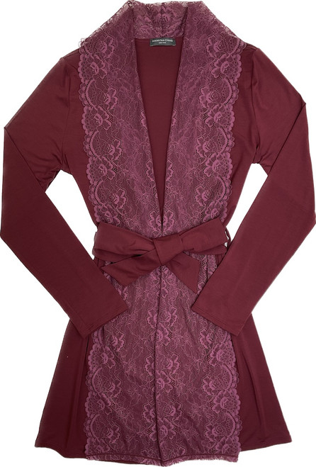 HOME APPAREL LACE FRONT ROBE MAROON W/ ROSEWOOD LACE