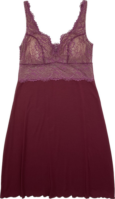 HOME APPAREL BUILT UP CHEMISE MAROON W/ ROSEWOOD LACE