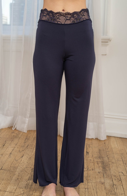 HOME APPAREL FULL LENGTH LACE WAIST PANT DEEP BLUE W/ DARK NAVY/BLACK AMOUR LACE
