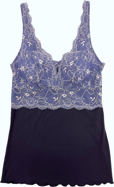 AMOUR HOME APPAREL BUILT UP CAMI DEEP BLUE W/ SUEDED INDIGO AMOUR LACE